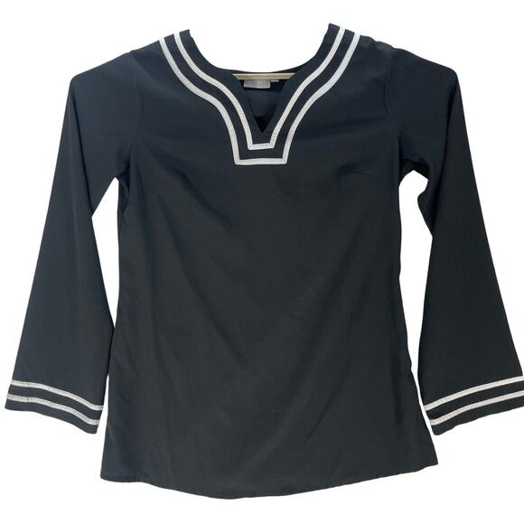 eShakti Top Women M Black White Bell Sleeves Minimalist Boho Hippie Minimalist - Picture 1 of 7